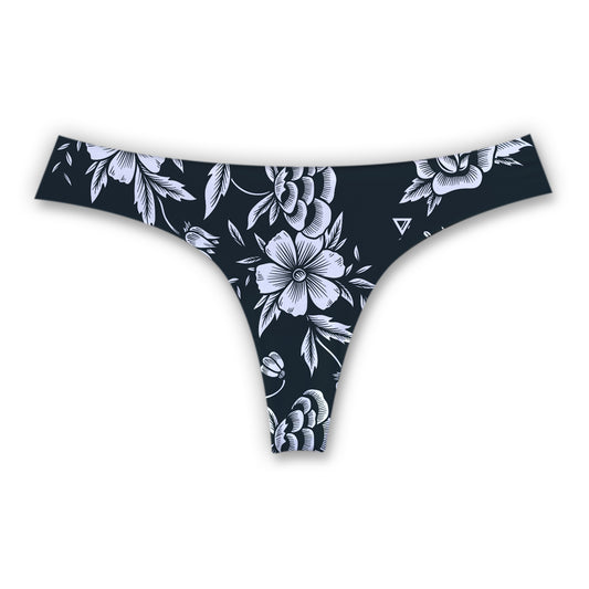 BLACK WHITE ROSES [WOMENS SEAMLESS THONG]