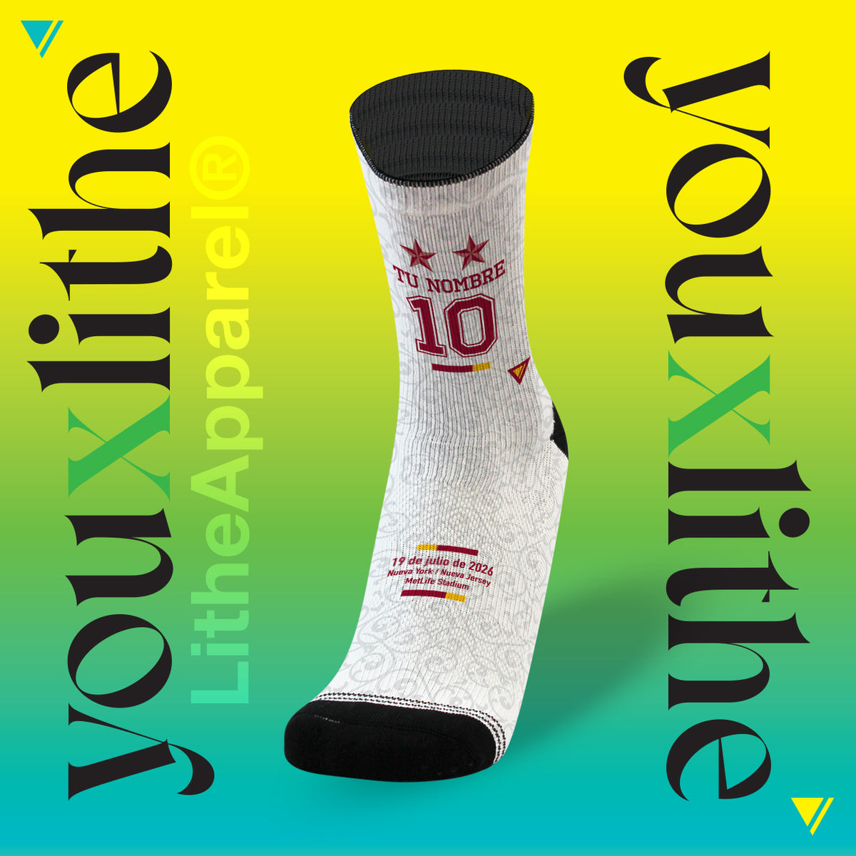 YOU X LITHE | CALCETINES PERSONALIZADOS | ESPAÑA '26 [CAMPEONES] 2 ESTRELLAS