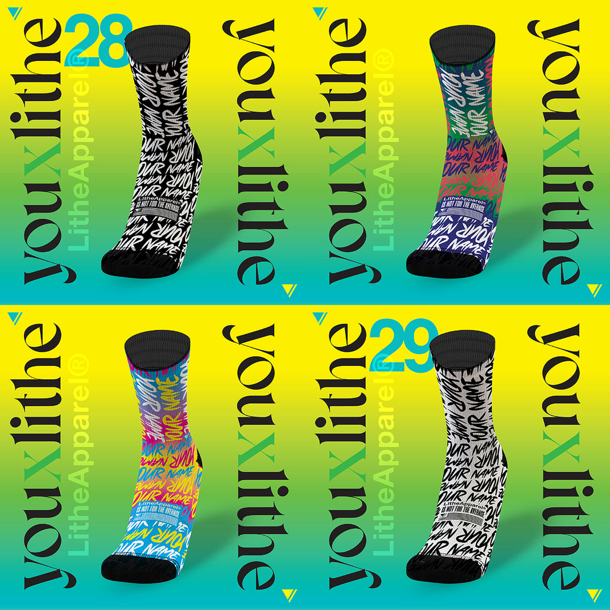 YOU X LITHE | CALCETINES PERSONALIZADOS HANDWRITTEN | 4 PACK